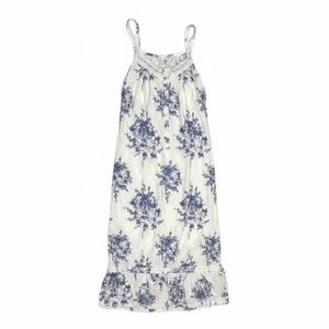 LA CERA Blue White Floral Nightgown Medium Cottagecore Sleep Midi Dress Cotton